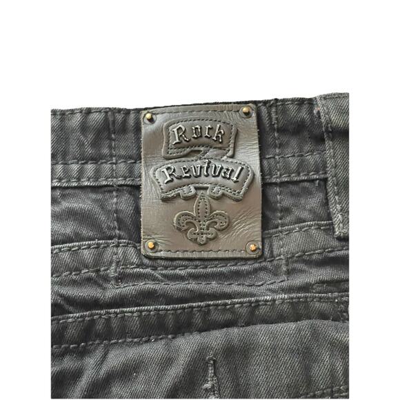 Y2K Rock Revival Embroidered Black “Steven” Straight Men’s Shorts Size 44 - Picture 3 of 8